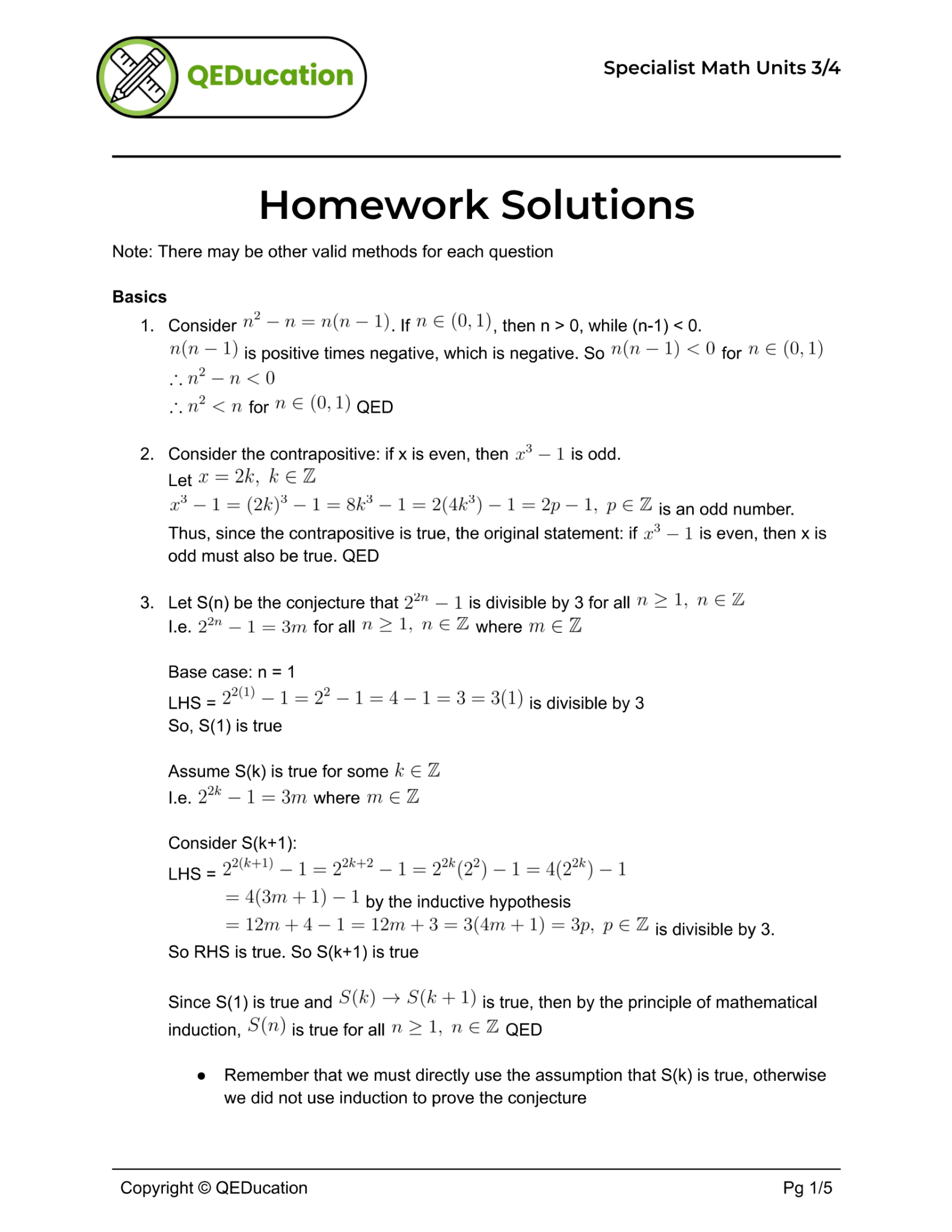 VCE Specialist Mathematics proof hw sols 1