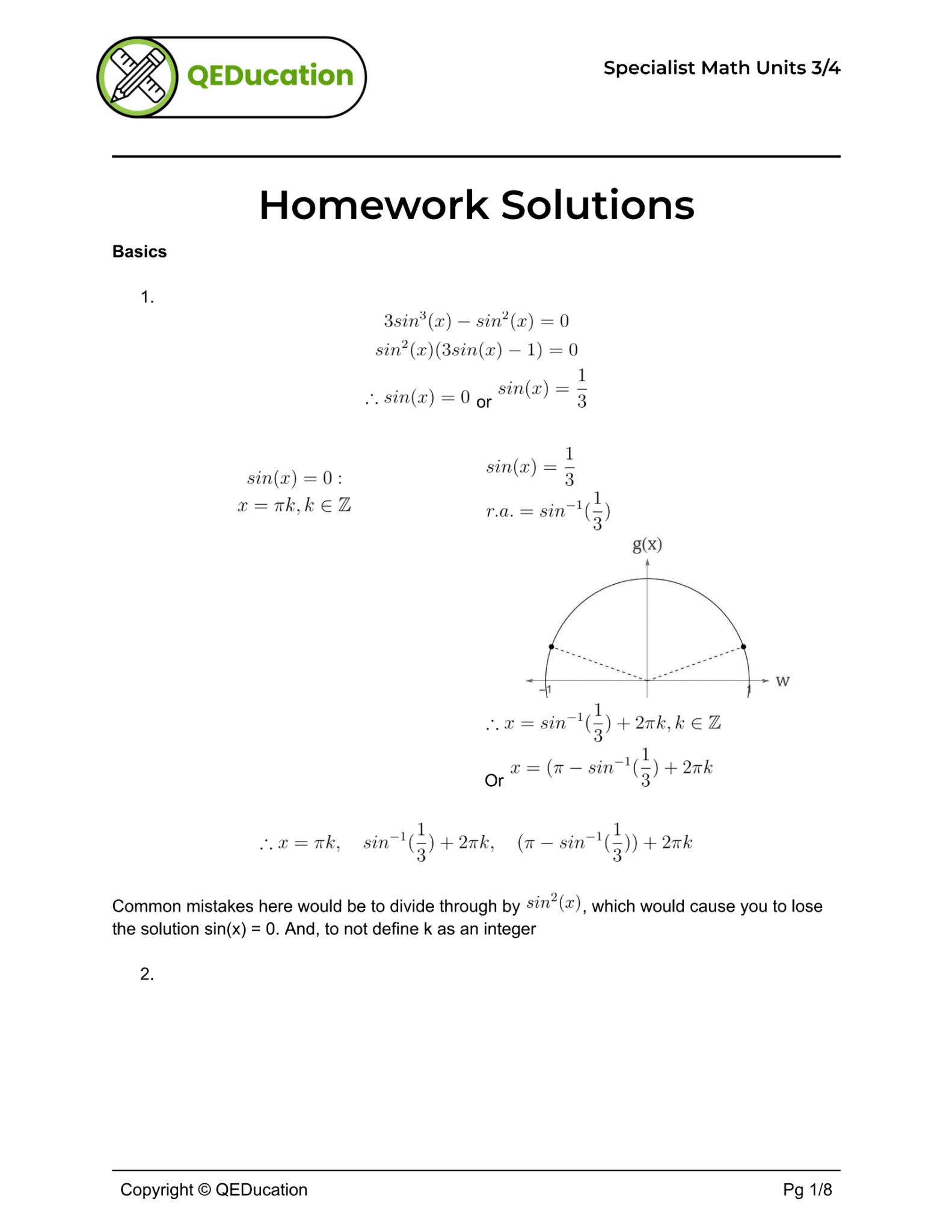 VCE Specialist Mathematics trig hw sols 1